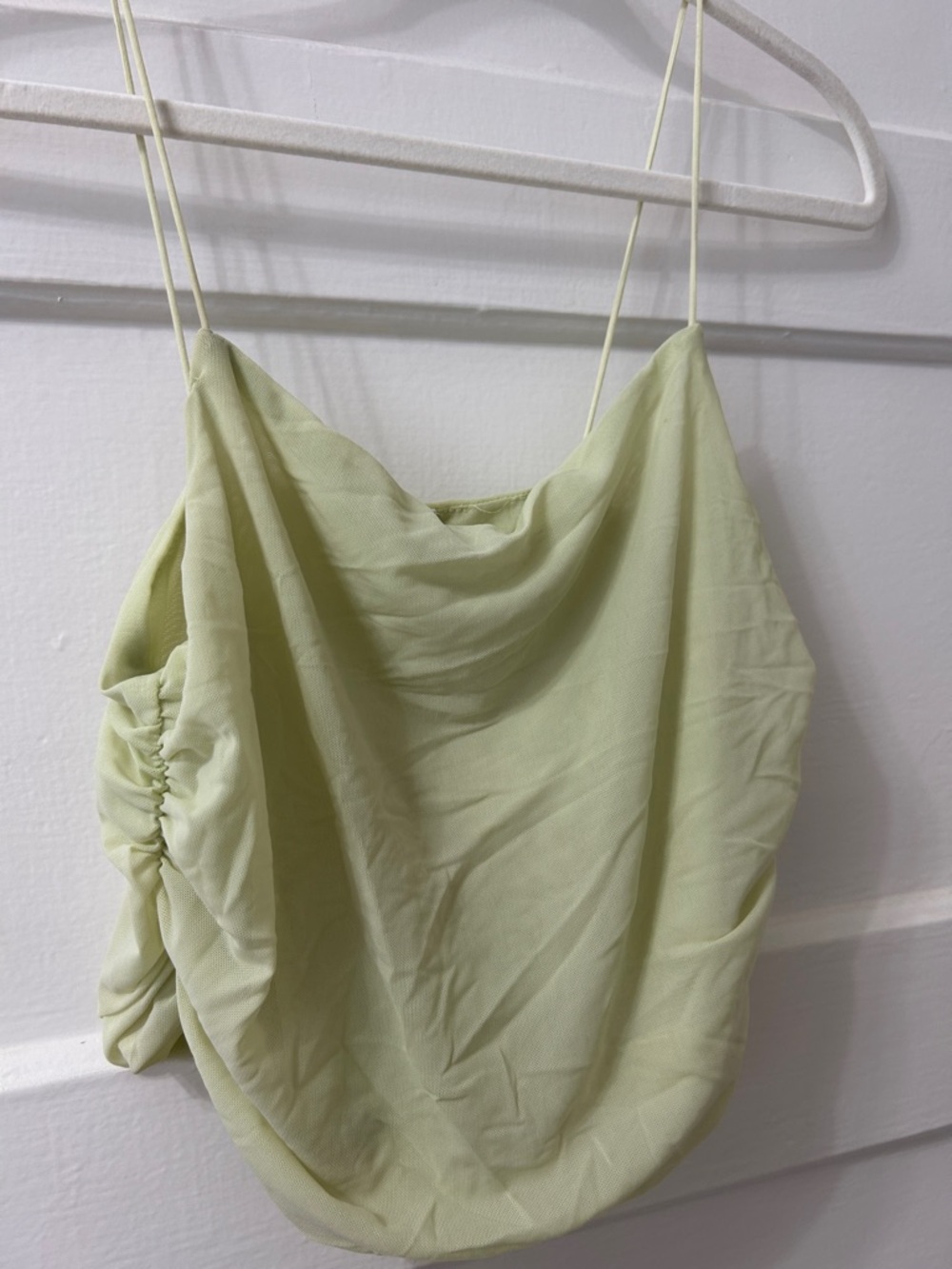 Light Green Spaghetti Strap Cowl-Neck Mesh Crop Top